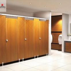 Vách ngăn vệ sinh Compact HPL dày 12mm màu vân gỗ phụ kiện Aogao